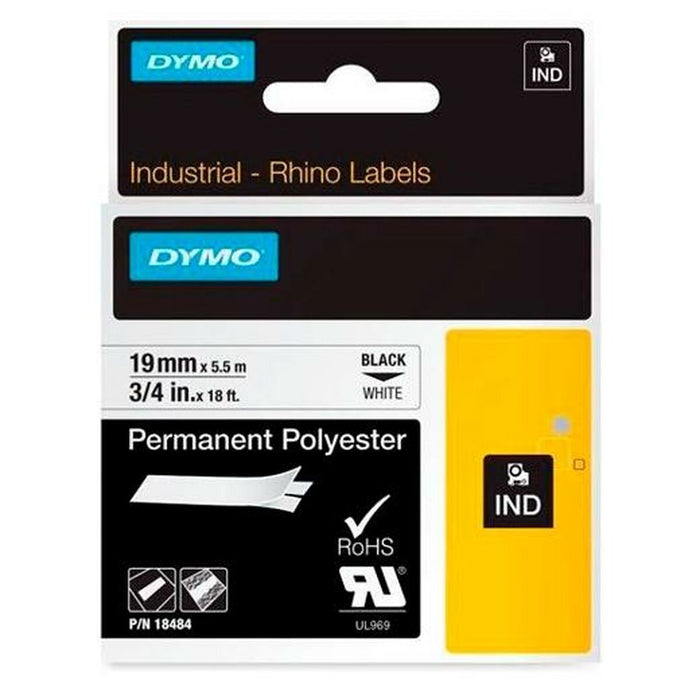 Laminated Tape For Labelling Machines Rhino By Dymo Id119 19 x 6 Mm Black Polyester White SelfAdhesives 5 Units