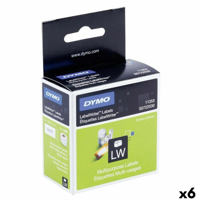 Roll Of Labels By Dymo White Black 1000 Pieces 13 x 25 Mm 6 Units