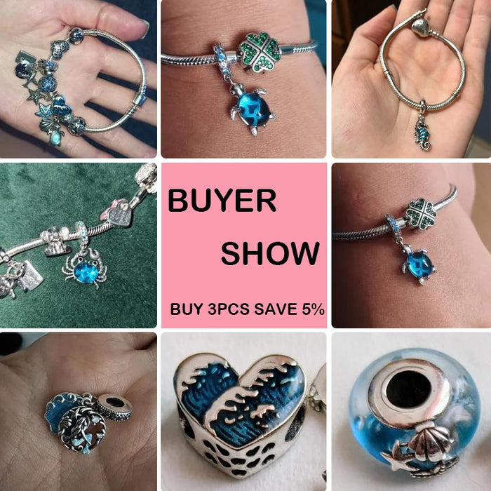 925 Sterling Silver Ocean Series Turtle Crab Mermaid Charms Beads Fit Original Pandora Bracelets Bangles Jewelrys