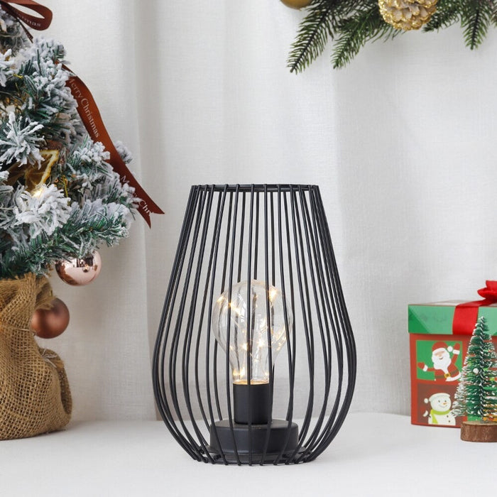 Metal Cordless Battery Operated Cage Shape Lamp With Warm Lights Bulb for Home Decor