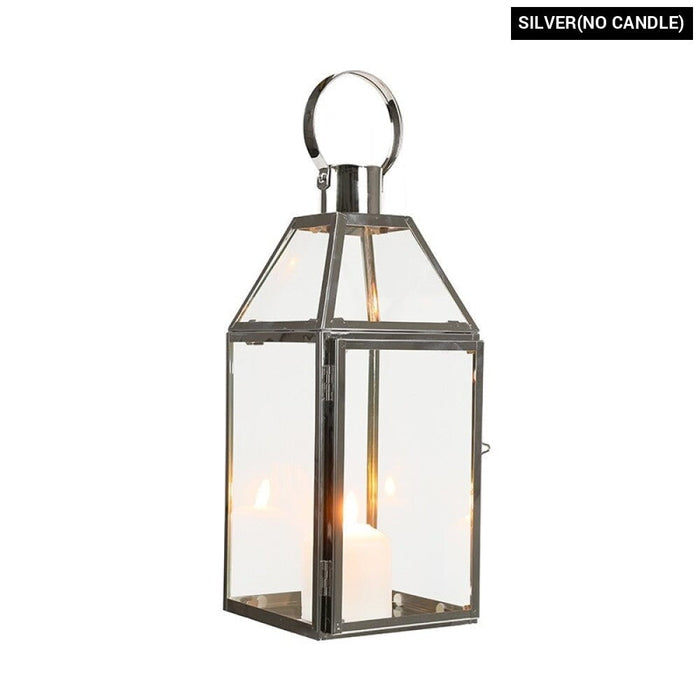 Stainless Steel Candle Hanging Lantern With Tempered Glass for Indoor Outdoor Home Decor