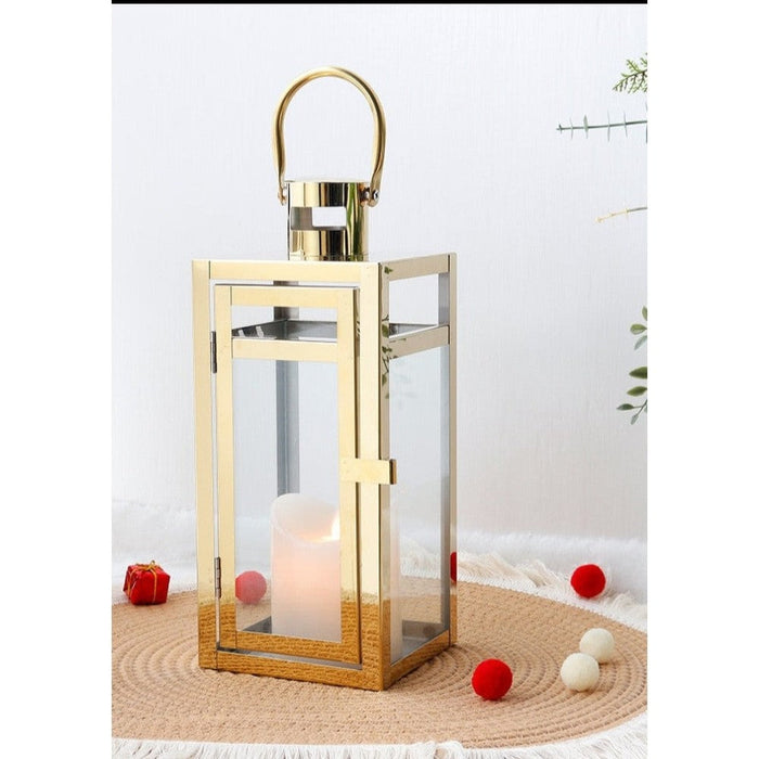 Gold Stainless Steel Candle Holder Lanterns For Indoor Outdoor Home Decor