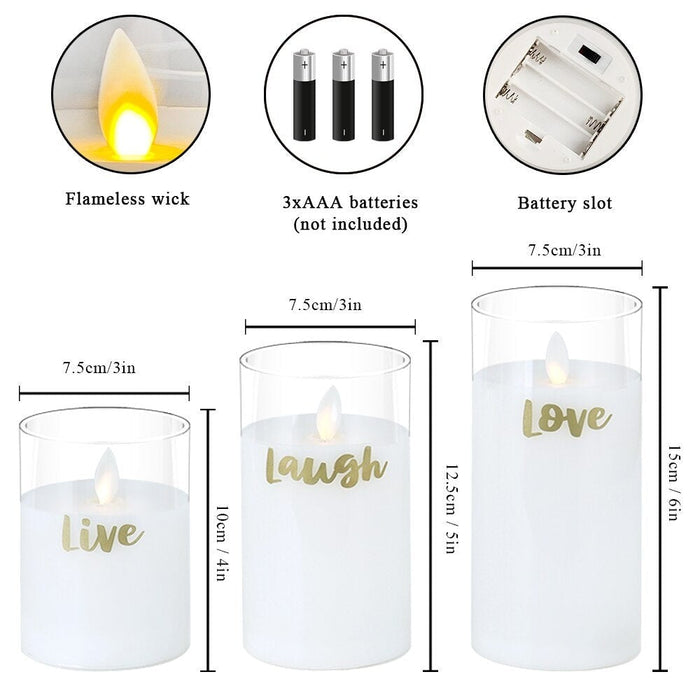 3pcs Battery Powered Flameless Led Glass Candles For Home