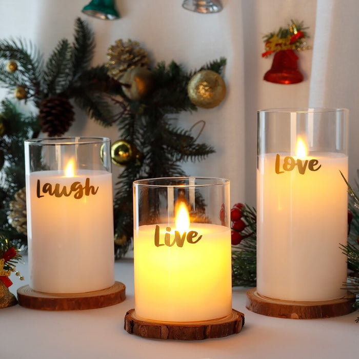 3Pcs Flameless Flickering LED Glass Candles For Home Wedding Party