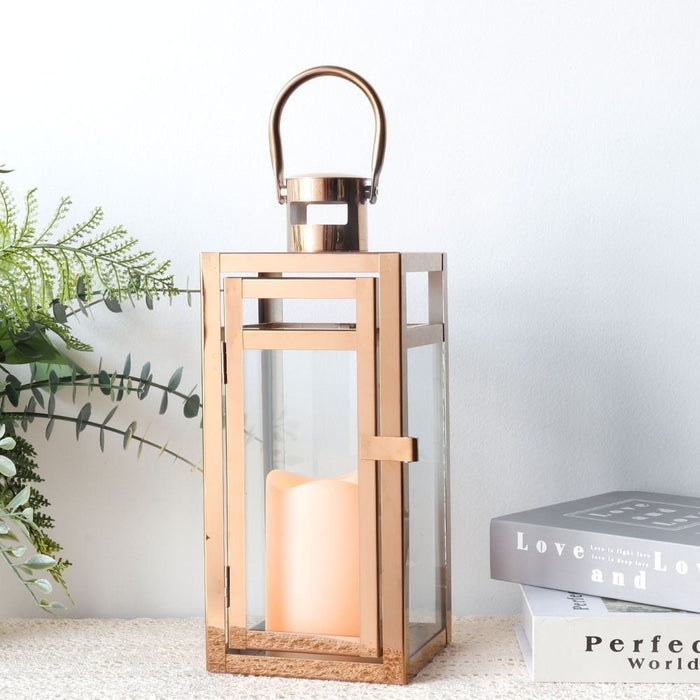 Rose Gold Candle Hanging Lantern for Indoor Outdoor Home Decor