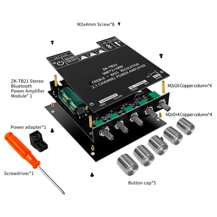 Zk Tb21 Bluetooth 5.0 Subwoofer Amplifier Board 50W*2+100W 2.1 Channel Power Audio Stereo Bass Amp