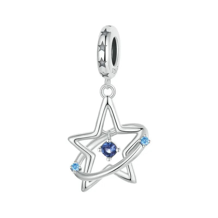 Womens 925 Sterling Silver Dreamy Star Pendant Beads Shiny