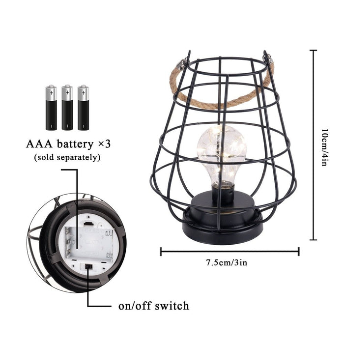 Battery Powered Cage Bulb Table Lamp For Home Decor