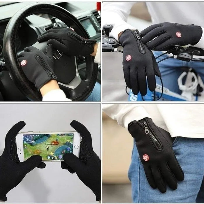 Mens Waterproof Winter Gloves Windproof Warm Touchscreen Zipper