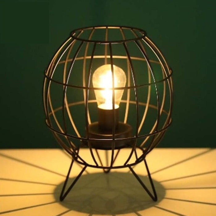 Metal Cage Black Table Lamp For Bedroom