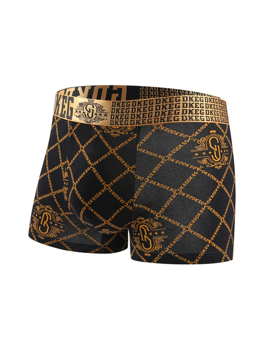 Pack Of 4 Mens Black Gold Print Cotton Antibacterial Breathable Boxer Short