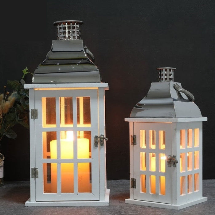 2pcs Wooden Hanging Candle Lantern With Stainless Steel