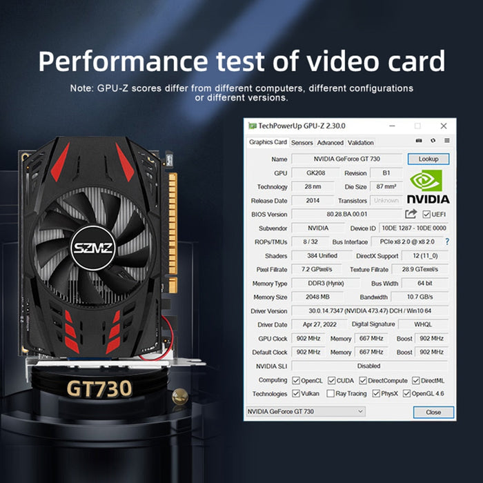 GT730 2GB Graphics Video Card Mute Fan Computer Graphics Card HD Interface 902MHz DDR3 Display Gaming Video Card for PC Computer