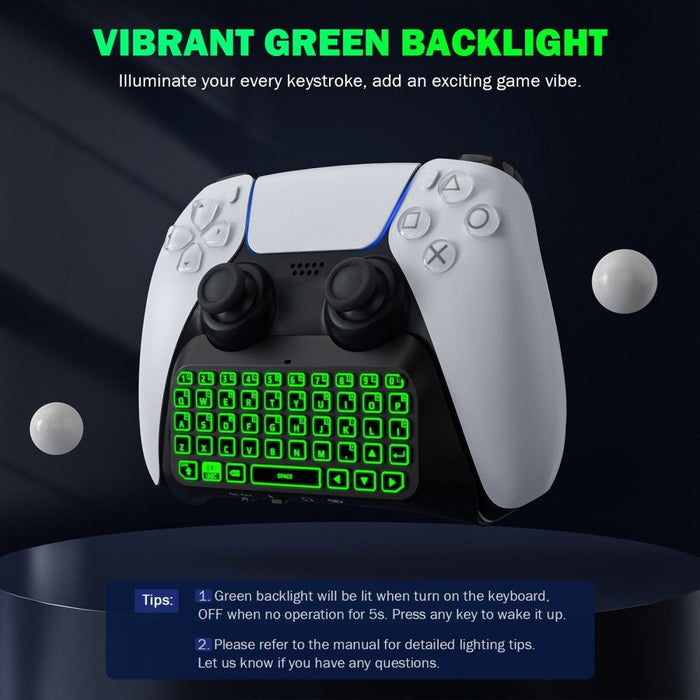 Bluetooth Wireless Mini Keypad Chatpad for Playstation 5 with Green Backlight, Built-in Speaker