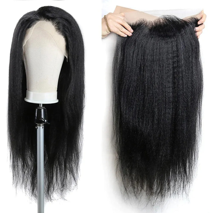 Kinky Straight Lace Front Wig 13X4 Hd Pre Plucked Yaki Straight Human Hair