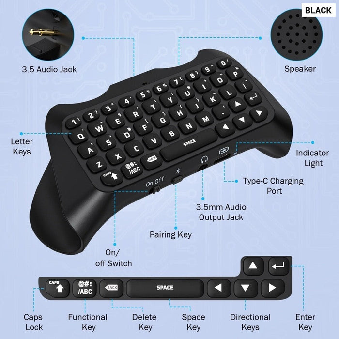 Bluetooth Wireless Mini Keypad Chatpad for Playstation 5 with Green Backlight, Built-in Speaker