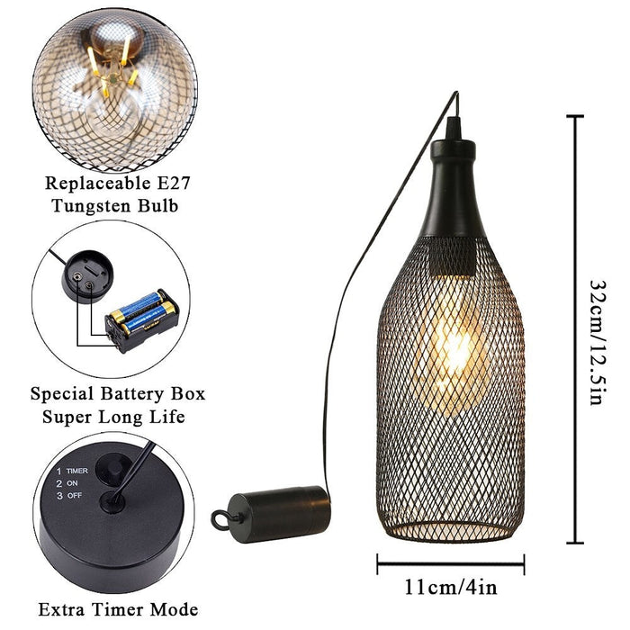 Metal Cage Battery Operated Hanging Lamp For Home Decor