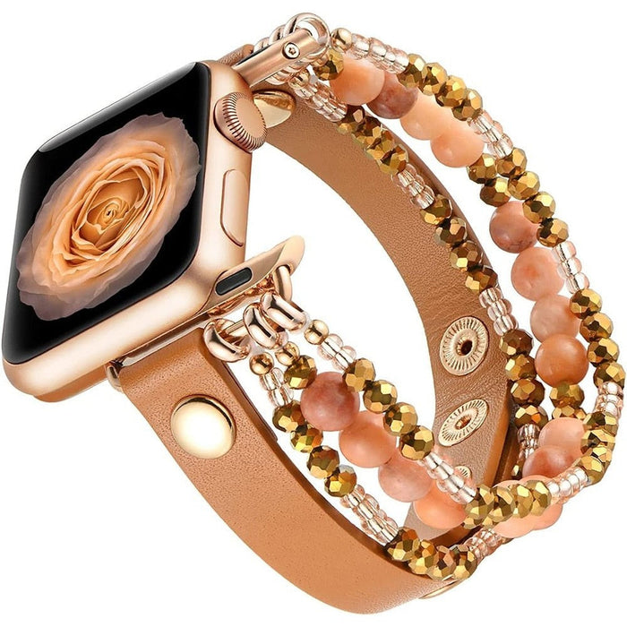 Elastic Beaded Leather Strap For Apple iWatch