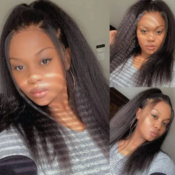 Kinky Straight Lace Front Wig 13X4 Hd Pre Plucked Yaki Straight Human Hair