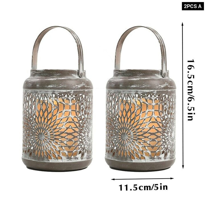 2Pcs Hollow Vintage Flameless LED Candle Holder For Outdoor Indooor Home Decor