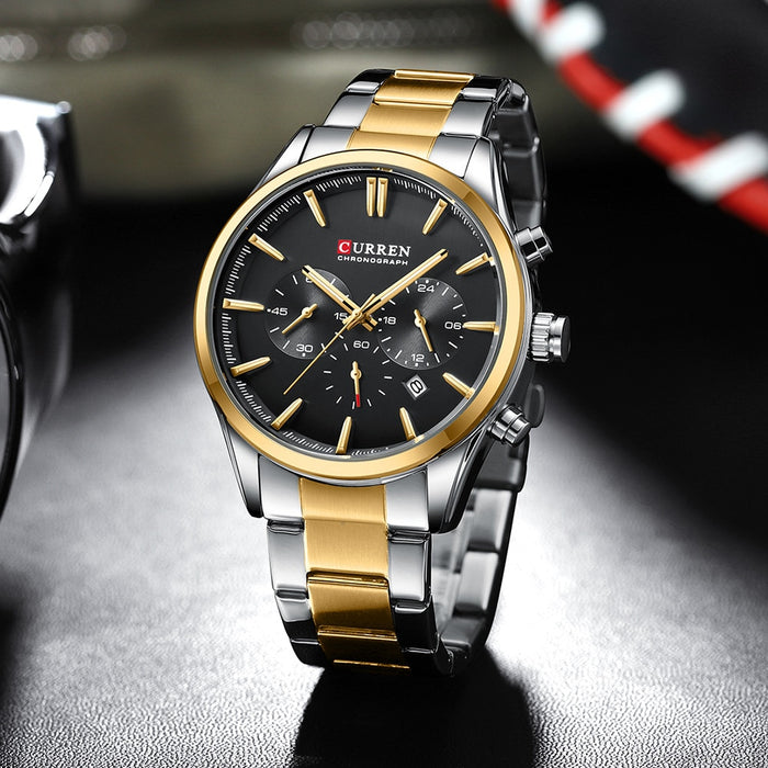 Multifunctional Watches Automatic Date Stainless Steel Straps Men's  Quartz Wristwatches for Men