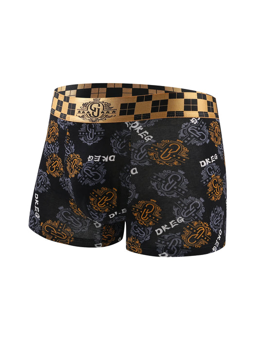 Pack Of 4 Mens Black Gold Print Cotton Antibacterial Breathable Boxer Short