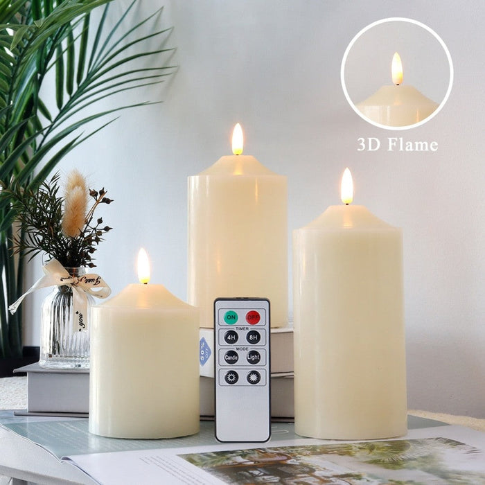 3Pcs Electronic Battery Powered Flameless Flickering LED Candles