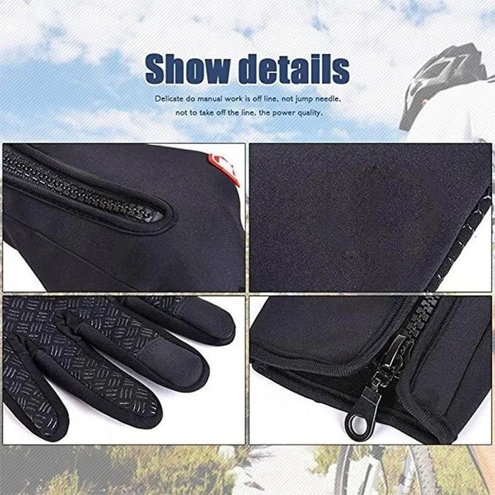 Mens Waterproof Winter Gloves Windproof Warm Touchscreen Zipper