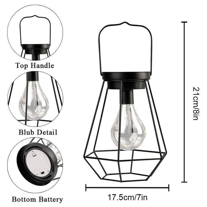 Cordless Diamond Metal Cage Battery Powered HangingTable Lamp With LED Bulb