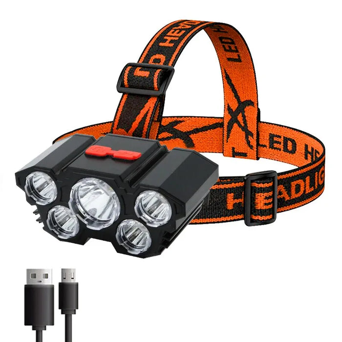 5 Led Rechargeable Flashlight With Built In 18650 Battery Strong Light For Camping Fishing And Adventure