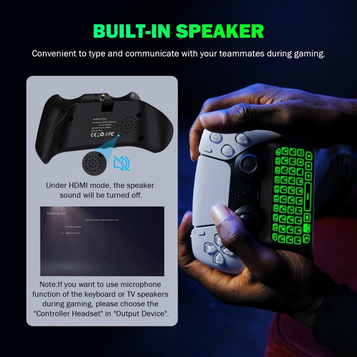 Bluetooth Wireless Mini Keypad Chatpad for Playstation 5 with Green Backlight, Built-in Speaker