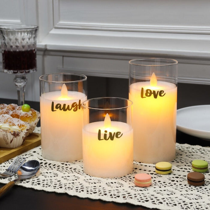 3Pcs Flameless Flickering LED Glass Candles For Home Wedding Party