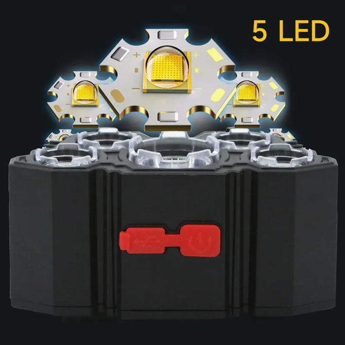 5 Led Rechargeable Flashlight With Built In 18650 Battery Strong Light For Camping Fishing And Adventure