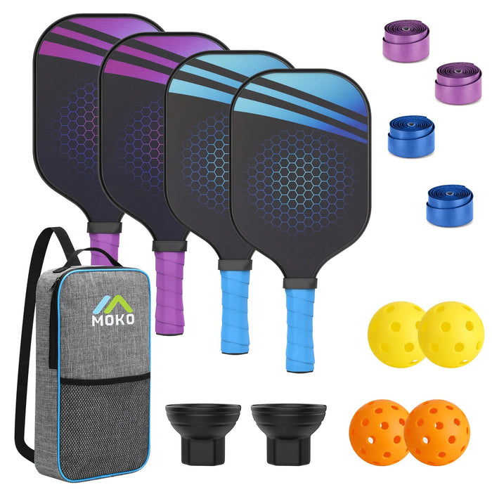 Pickleball Paddle racket Set Carbon Fiber Composition PE Honeycomb Core with 2 Pickleball Paddles+4 Balls+1 bag