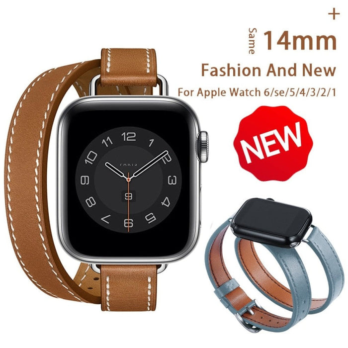 Double Tour Leather Strap For Apple Watch