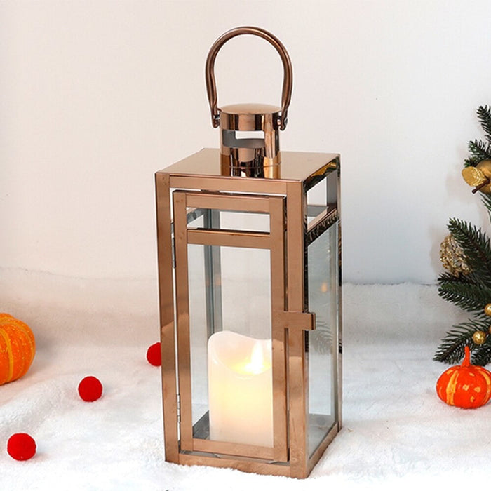 Rose Gold Candle Hanging Lantern for Indoor Outdoor Home Decor