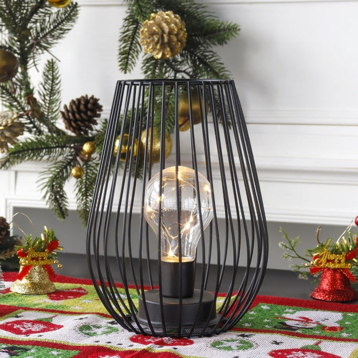 Metal Cordless Battery Operated Cage Shape Lamp With Warm Lights Bulb for Home Decor