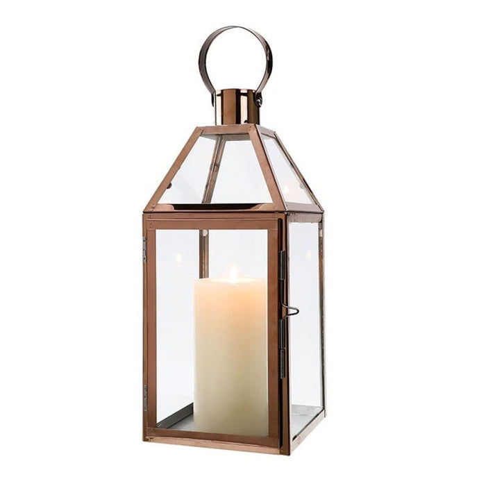 Rose Gold Stainless Steel Candle Holder Lanterns with Tempered Glass For Home Decor