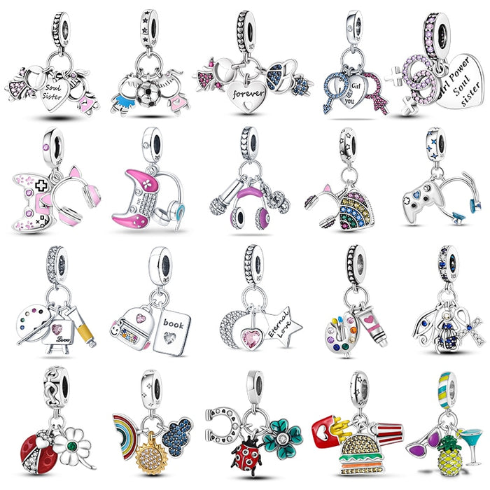 925 Sterling Silver Boys and Girls Heart-shaped Charms Beads Fit Original Pandora Bracelet Jewelry Making