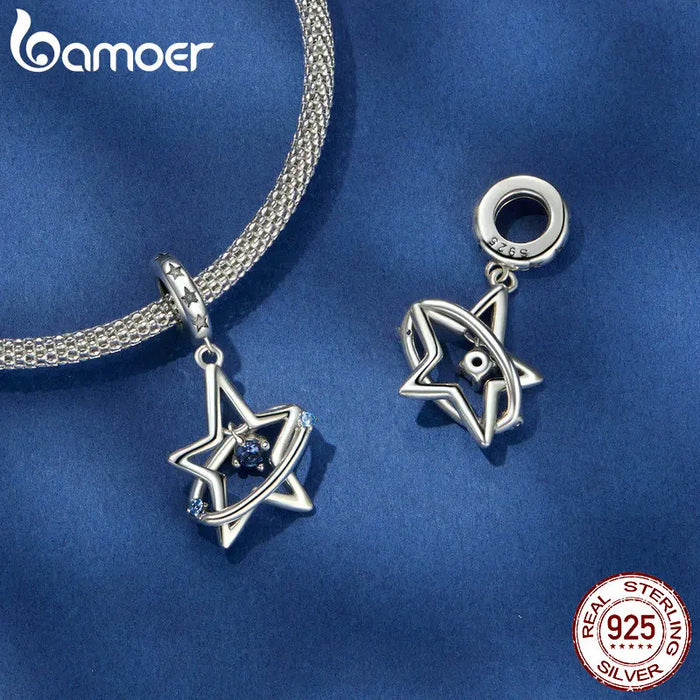 Womens 925 Sterling Silver Dreamy Star Pendant Beads Shiny