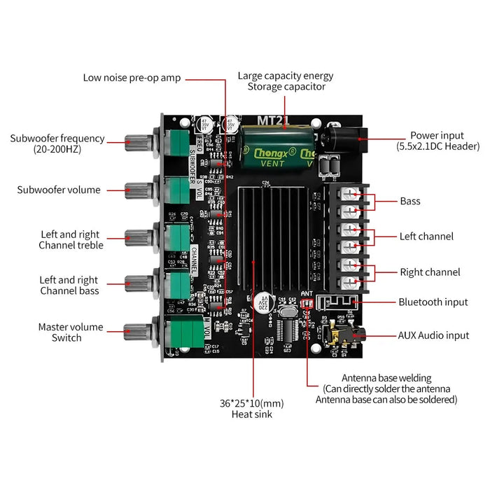 Zk Mt21 Bluetooth 5.0 2.1 Subwoofer Amplifier Board 50W X 2+100W Power Audio Stereo Bass Amp Aux