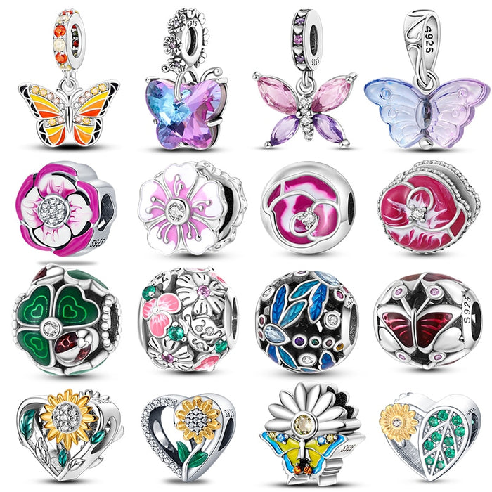 Spring Series Charms Beads 925 Silver Flower Birds Butterfly Pendent Fit Original Pandora Bracelet Jewelry