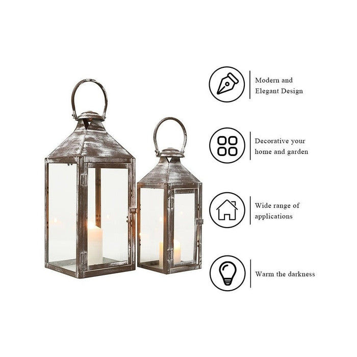 2Pcs Metal Hanging Candle Lantern with Handle For Garden Home Decor