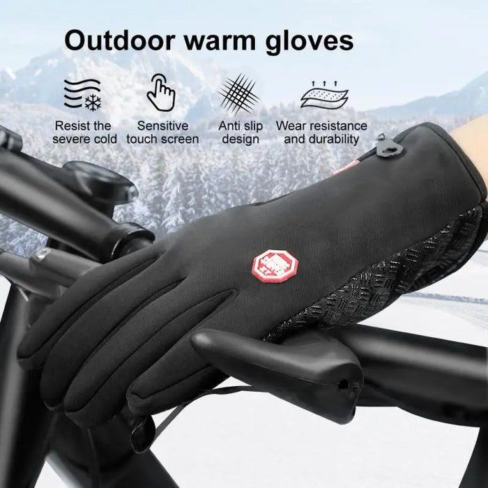 Mens Waterproof Winter Gloves Windproof Warm Touchscreen Zipper