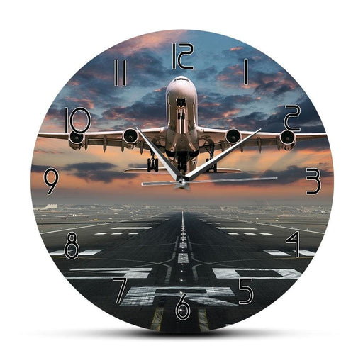 Airplane Taking Off Aviation Pilot Wall Clock Sunset Lawn