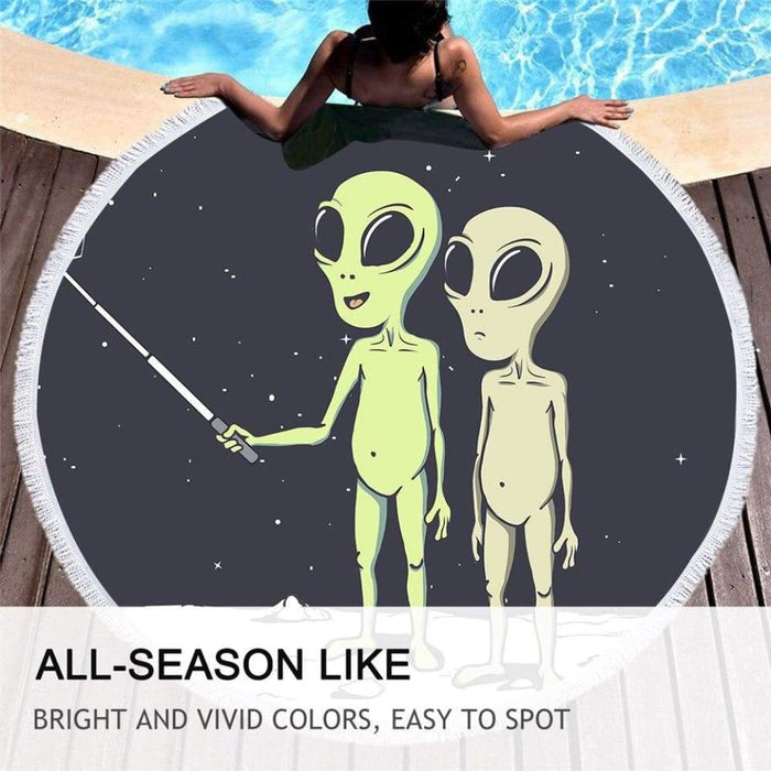 Aliens Print Round Beach Towel