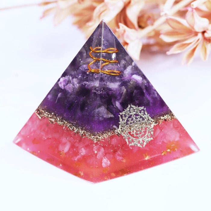 Amethyst Orgone Energy Pyramid With Crystal Point Orgonite