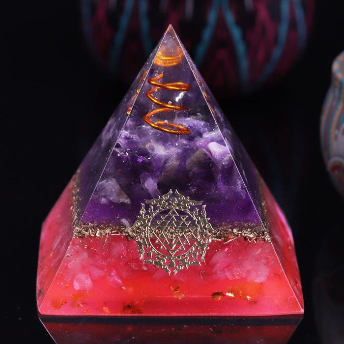 Amethyst Orgone Energy Pyramid With Crystal Point Orgonite