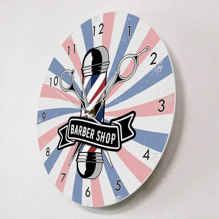 Barber Shop Pole Business Sign Metal Frame Wall Clock