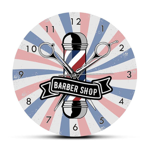 Barber Shop Pole Business Sign Metal Frame Wall Clock